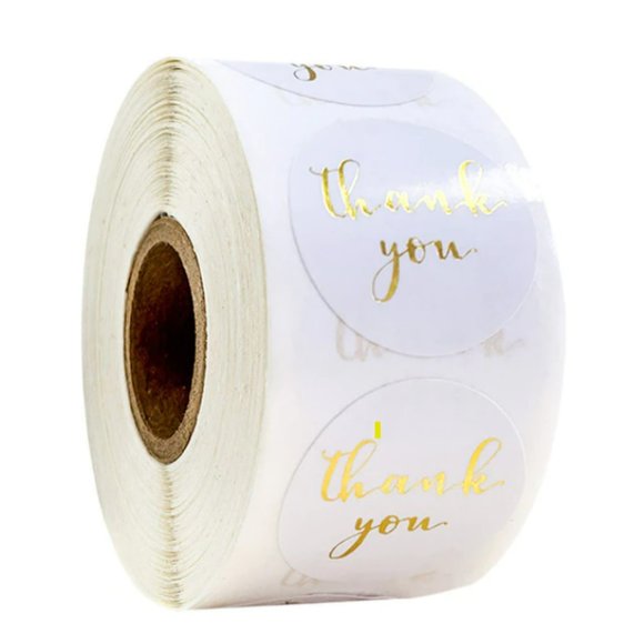 Thank You white with gold writing Stickers - 500 pcs - NWT - Picture 1 of 1